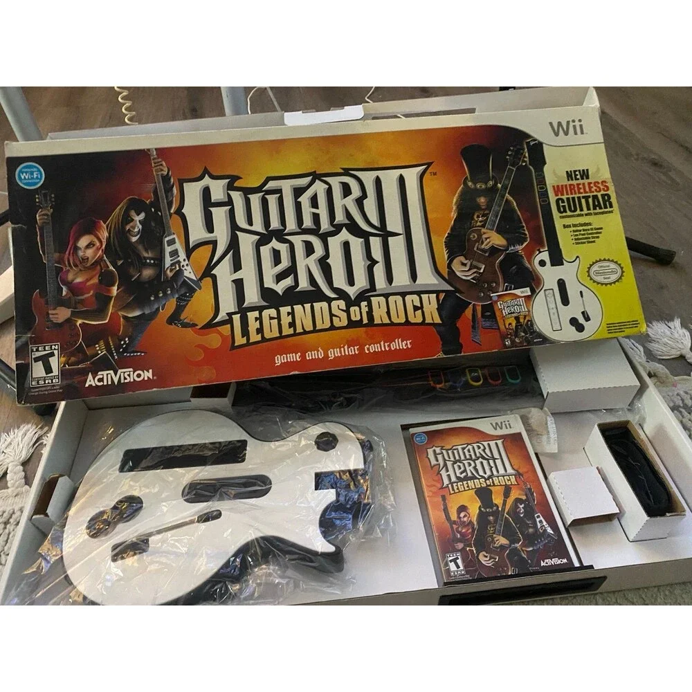 Nintendo Wii Rock Band Bundle -  Guitar, Drums, Mic w 7 games Tested Guitar hero